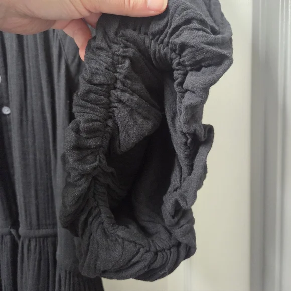 Old Navy Black Cotton Waist Define Poet Mini Dress XL Vacation Travel Summer - Picture 7 of 11